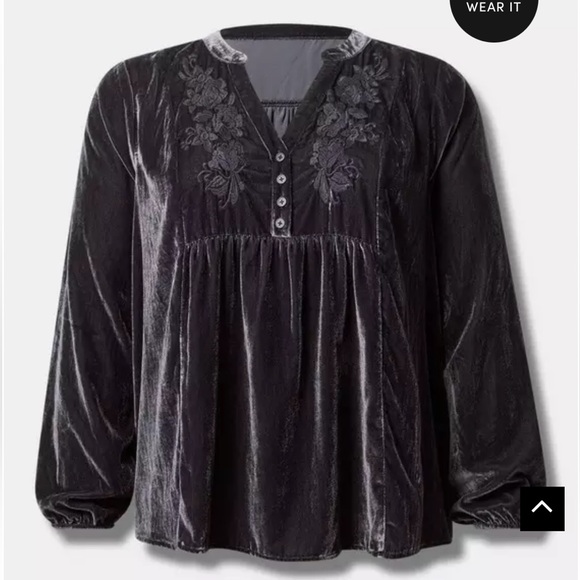 Velvet Embroidered Long Sleeve Blouse - Picture 4 of 4